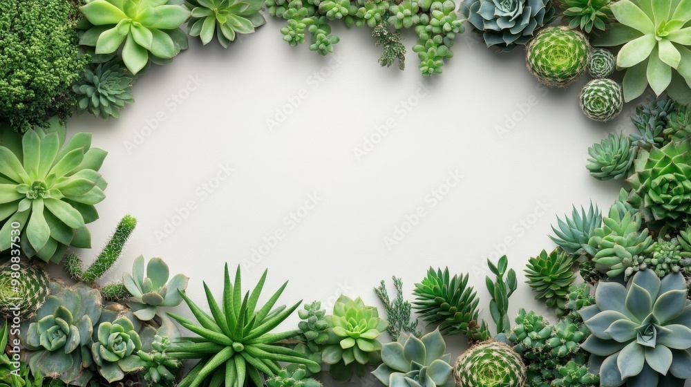 A vibrant display of various succulents arranged on a white background in natural sunlight A vibrant display of various succulents arranged on a white background in natural sunlight