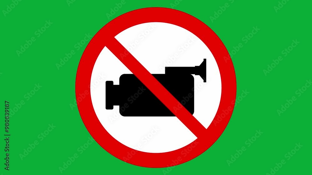 No video recording sign on green screen No video recording sign on green screen