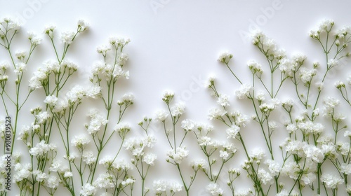Delicate white flowers arranged on a simple white background for a serene and elegant display