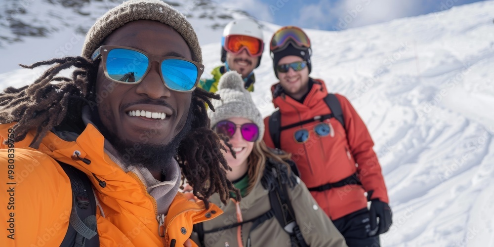 Winter break in snowy mountains with friends for skiing, snowboarding, and nature immersion is perfect for relaxation. Ideal setting for adventurefilled vacation surrounded by nature Winter break in snowy mountains with friends for skiing, snowboarding, and nature immersion is perfect for relaxation. Ideal setting for adventurefilled vacation surrounded by nature