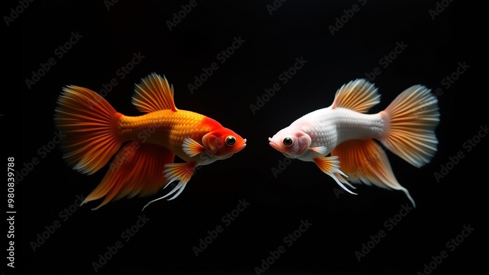 Fototapeta premium Aquarium fish cockerel in an aquarium on a black background
