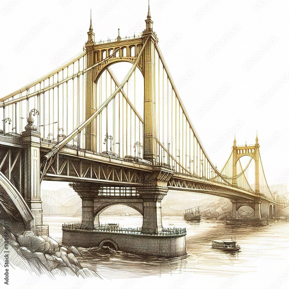 Fototapeta premium sketch Golden Gate Bridge isolated in the white background