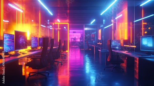 High-Tech Office with Neon Lighting