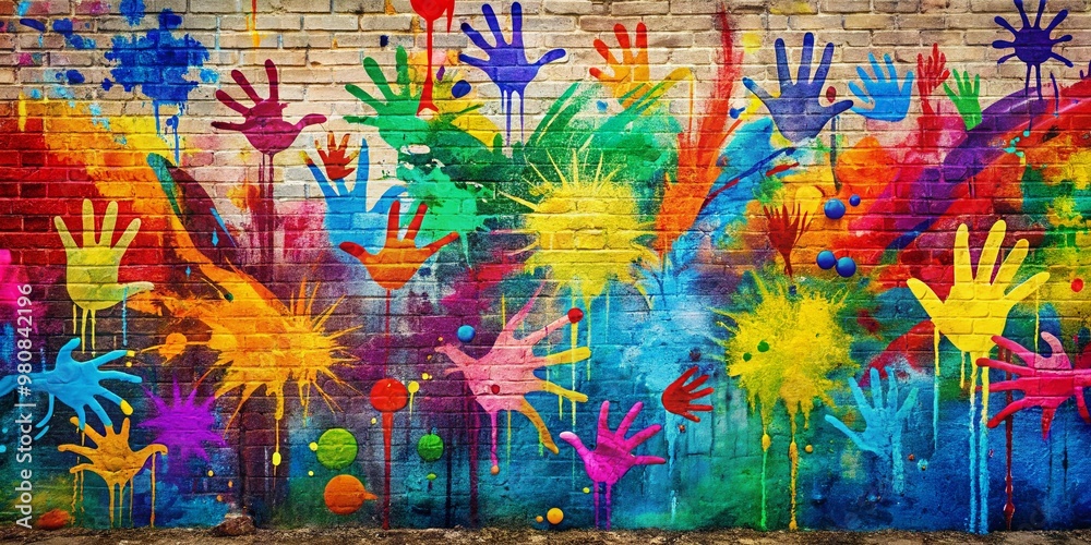 Vibrant splashes of color and abstract shapes dance across a textured urban wall, creating a dynamic and edgy artistic pop art background backdrop. Vibrant splashes of color and abstract shapes dance across a textured urban wall, creating a dynamic and edgy artistic pop art background backdrop.