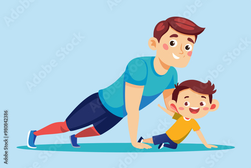 Family exercise and sports time VECTOR ILLUSTRATION