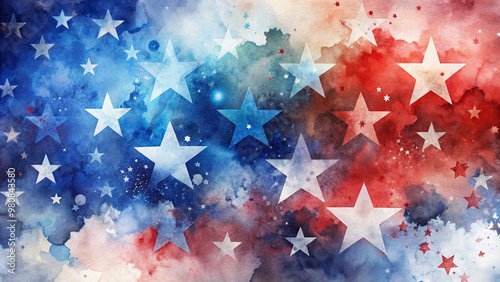 Vibrant red, white, and blue abstract swirling pattern with watercolor texture, perfect for patriotic celebrations, elections, and Independence Day-themed party invitations and decorations.