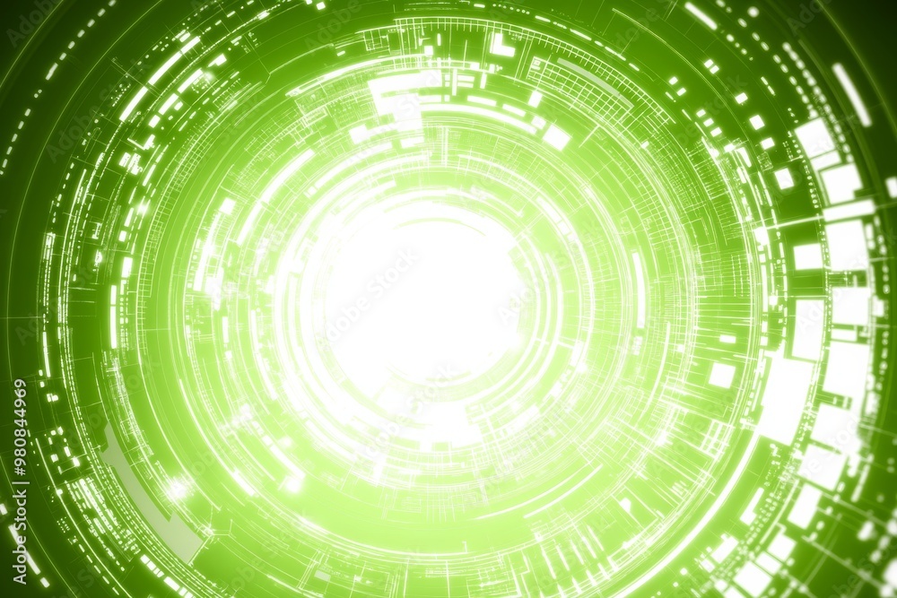 Abstract digital background featuring glowing green circular patterns and light effects, ideal for technology and innovation themes.