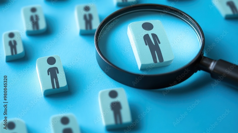 Rectangular blue avatars with magnifying glass focus Rectangular blue avatars with magnifying glass focus
