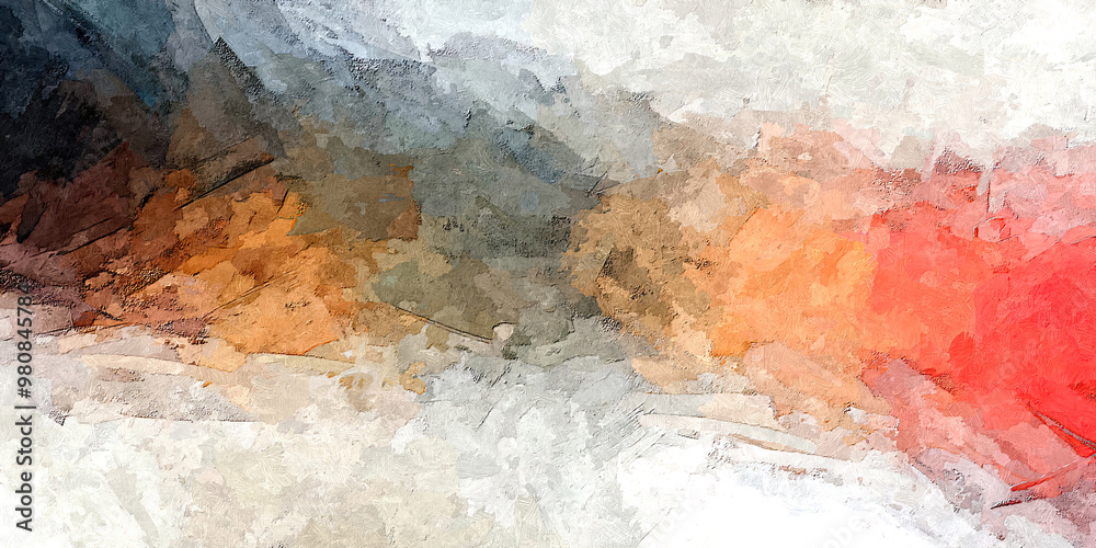 Naklejka premium abstract oil paint brush stroke blended layered shadow wave effect dark faded moss green brown mustard orange to beige and red gradient background landscape illustration
