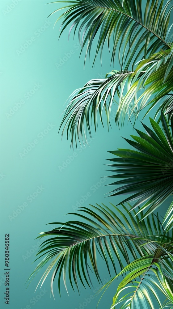 Palm coconut green leaf organic nature environment on solid story background Palm coconut green leaf organic nature environment on solid story background