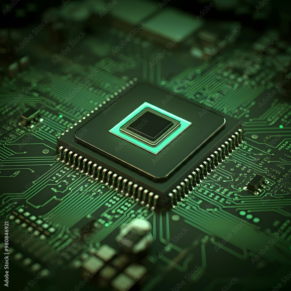 electronic circuit board showing a Processor Chip, CPU electronic circuit board showing a Processor Chip, CPU