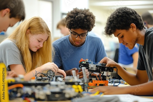 Students engaged in robotics project at school