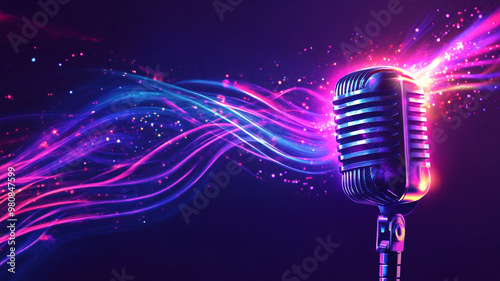 Abstract background with a neon microphone