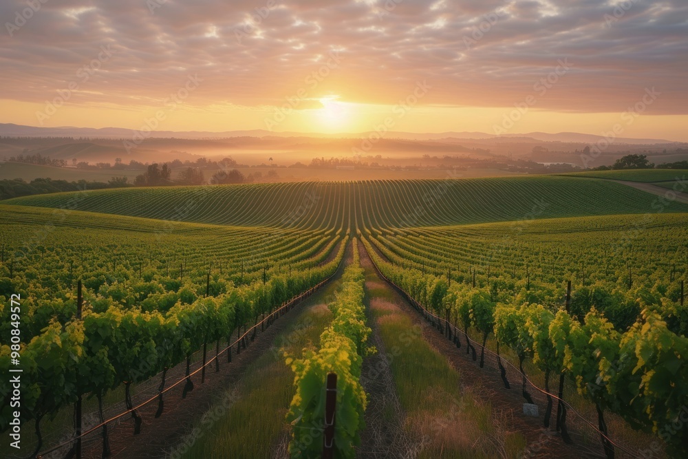 Fototapeta premium Vineyard Sunrise vineyard outdoors nature.