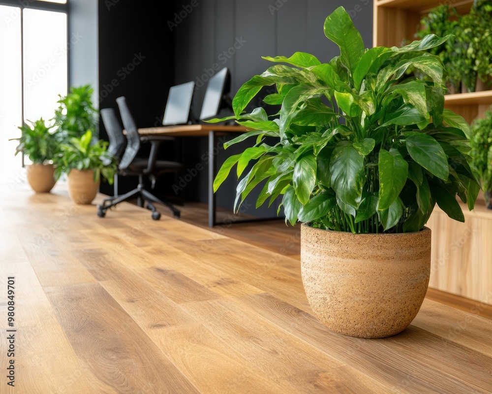 A green office space, where a business leader discusses sustainable practices funded by recent investments