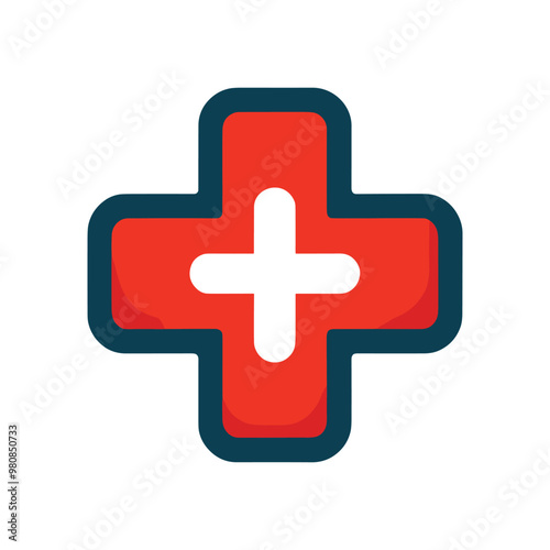 Red medical cross icon with white plus sign for healthcare and emergency services