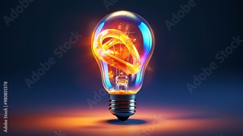 A glowing light bulb with a swirling, luminous design inside, symbolizing creativity.