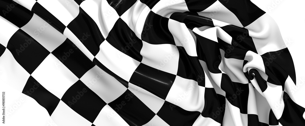 Fototapeta premium The checkered flag waves in the air signaling the end of the race