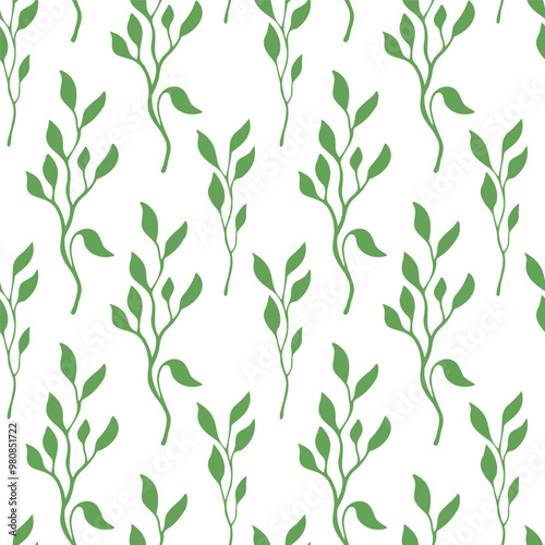 Wallpaper Mural Green leaves simple greenery seamless pattern with silhouette nature branch for textile design, fabric, scrapbook paper, wallpaper. Torontodigital.ca