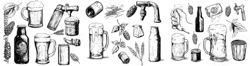 This beer glass, mug or bottle of Oktoberfest is engraved in ink and hand drawn in old sketch and vintage style for use on the web, as an invitation to a party, or on a pub menu.