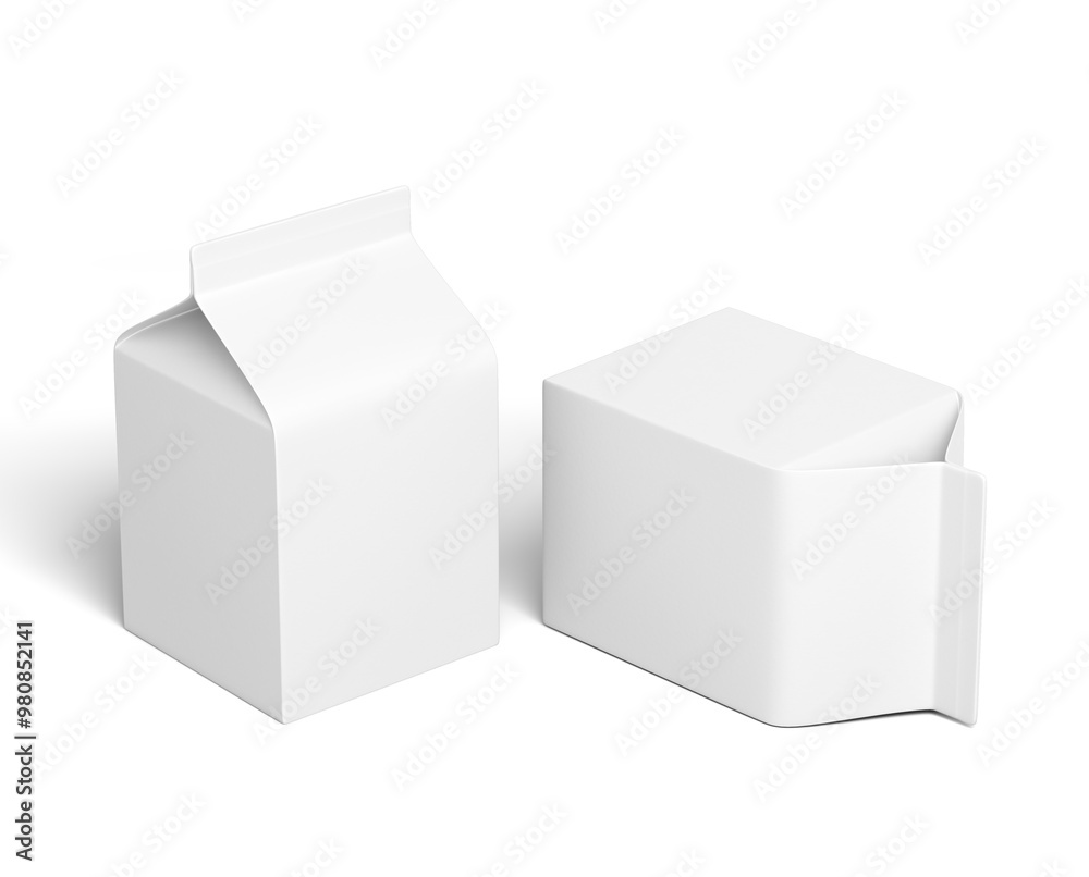 Fototapeta premium White Milk box, isolated on white background, 3d illustration, 3d rendering, realism, photo realistic
