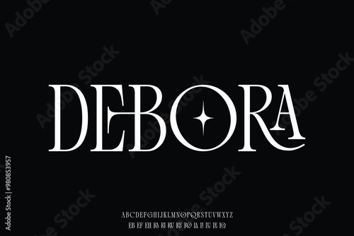 Elegant decorative serif ligature alphabet display font vector illustration