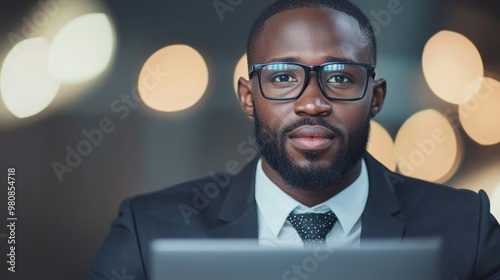 A confident entrepreneur on a video call with international investors, discussing funding photo