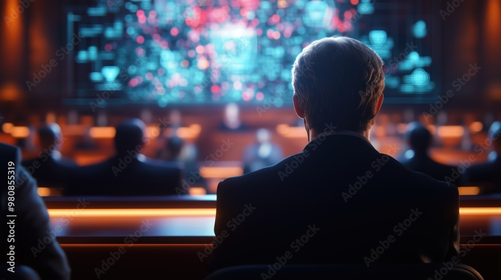 Futuristic Courtroom with AI and Human Judges Futuristic Courtroom with AI and Human Judges
