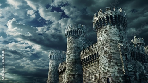 Ancient Stone Castle Under a Stormy Sky photo