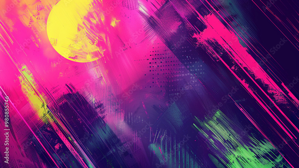 Fototapeta premium Vibrant abstract artwork with bold colors and energetic brush strokes at twilight