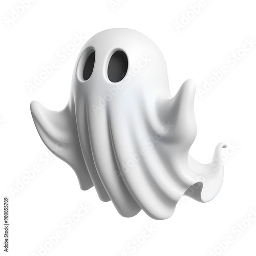 3d style white ghost, Halloween ghost on transparent background. Spirit figure. PNG Image