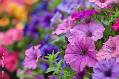 Cultivar annual Petunia flowers seedlings in the modern greenhouse in spring