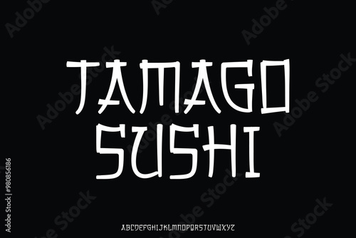 Modern decorative japanese style alphabet display font vector. Sushi bar typeface