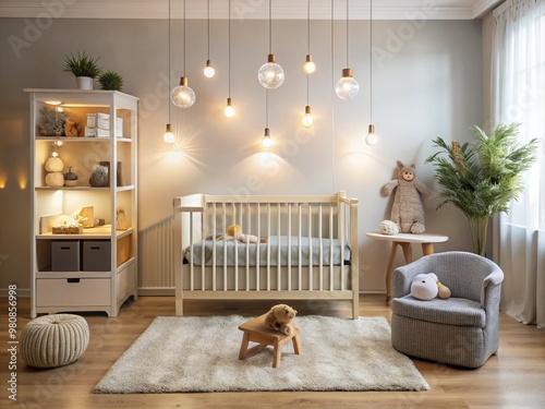 Cozy nursery setup featuring a sturdy crib, soft toys, and gentle lighting, exemplifying affordable baby furniture photo