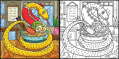 Year of the Snake Bowl Of Noodles Illustration