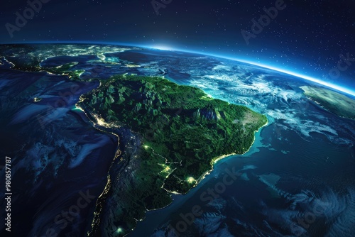 Fototapeta Naklejka Na Ścianę i Meble -  Brazil earth illuminated astronomy.