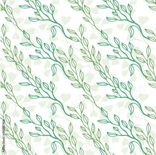 Wallpaper Mural Green leaves simple greenery seamless pattern with line art nature branch Torontodigital.ca