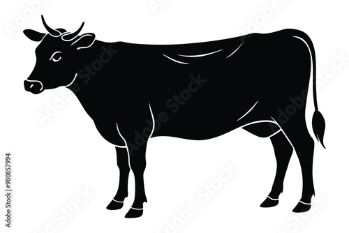 Limousin Cow Silhouette, Elegant Cattle Silhouette, Livestock Silhouette Vector, Farm Animal Clipart photo