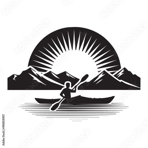  Kayaking Clipart Design - Touring kayak vector illustration in black and white