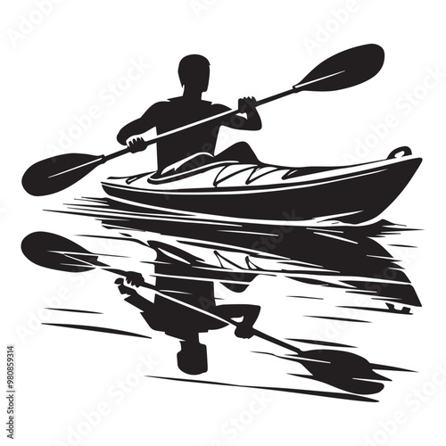  Kayaking Clipart Design - Touring kayak vector illustration in black and white