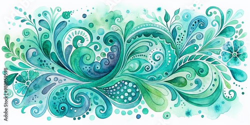 Vibrant abstract watercolor background featuring swirling patterns of turquoise, teal, mint, and cyan hues on white, evoking a sense of calm and serenity.