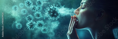 Obraz na płótnie Person blowing air with multiple virus particles w salonie