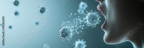 Human exhalation with virus particles in the air