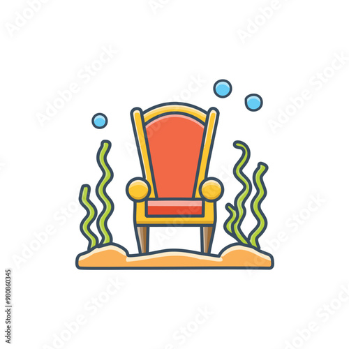 A throne underwater with seaweed and coral reefs vector art illustration design. 