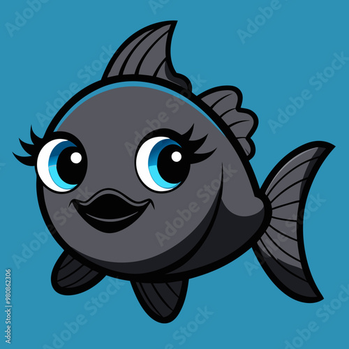 a fish with eyelashes, that looks happy, expressive and feminine,  with bright and cheerful colors.