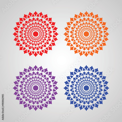 Set of Colorful Mandala Art Vector Png