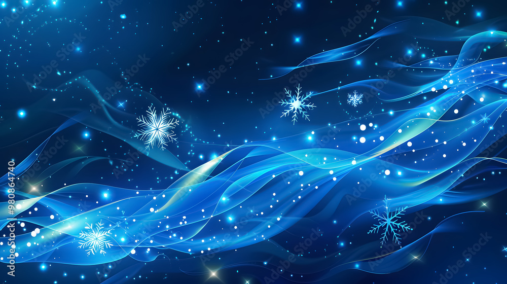 Fototapeta premium Abstract Blue Background with Snowflakes and Stars