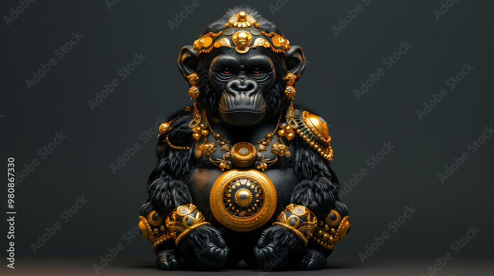 Fototapeta premium Luxurious gorilla with an open tail, full face, jewelry