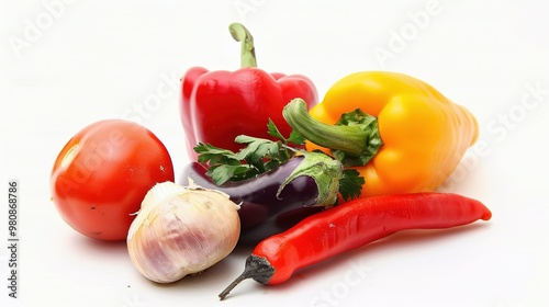 A single, fresh vegetable is placed on a clean and unblemished white background. The vegetable has a natural shape, with its unique curves and contours. It might have a vibrant color that catches the 