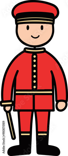 Vector Illustration of a Smiling Bellhop in Uniform